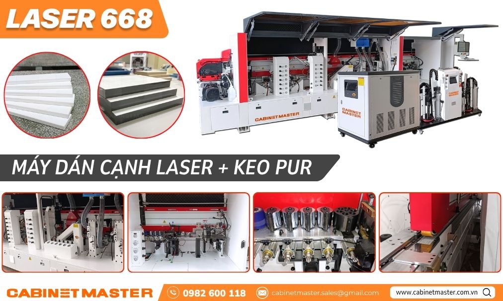 Máy dán cạnh laser kết hợp nồi keo PUR
