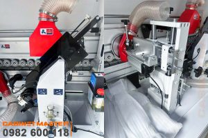 Cụm cắt đầu đuôi và xén trên dưới máy dán cạnh noline nghiêng keo AB