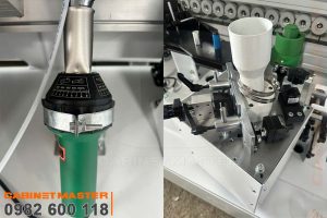 Đầu khò nhiệt và cụm phay rãnh chỉ máy dán cạnh nghiêng noline keo AB